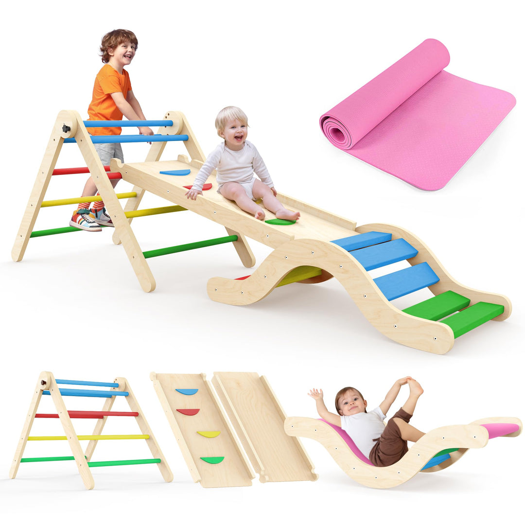 Montessori Indoor Spielset: 7-in-1 Klettergerüst mit Rutsche, Bogen & Matte für Kleinkinder und Kind