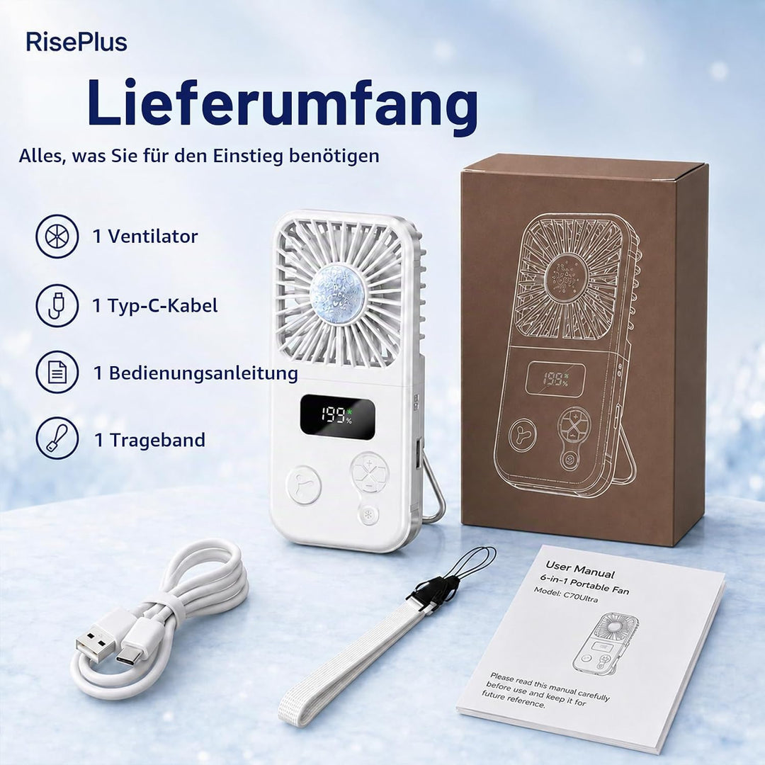 Handventilator mit Kühlplatte, Tragbarer Mini Ventilator Akku mit 5 Windstufen, Digitalanzeige &amp; USB