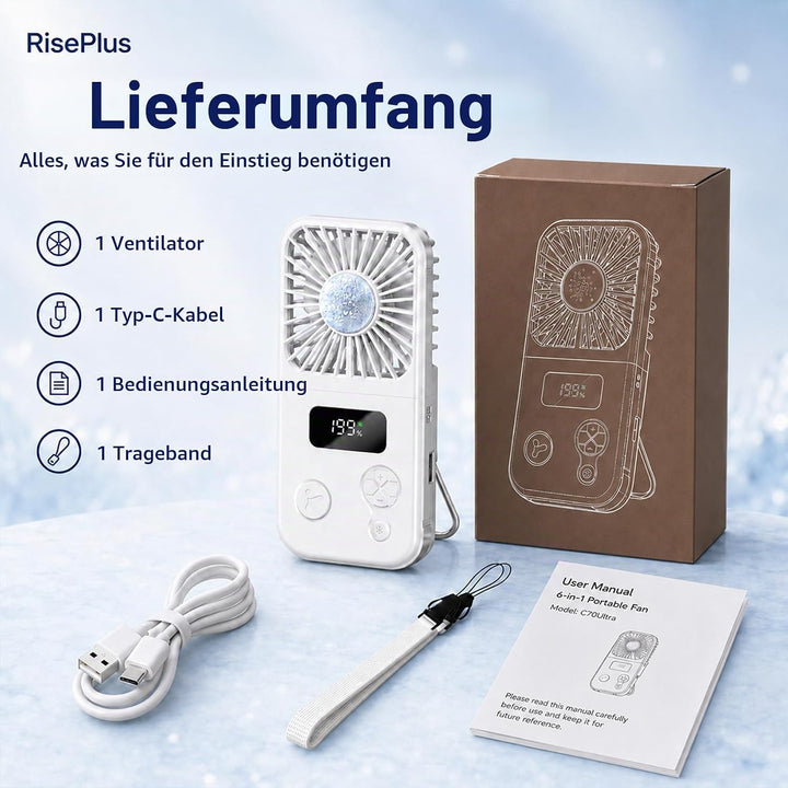 Handventilator mit Kühlplatte, Tragbarer Mini Ventilator Akku mit 5 Windstufen, Digitalanzeige &amp; USB