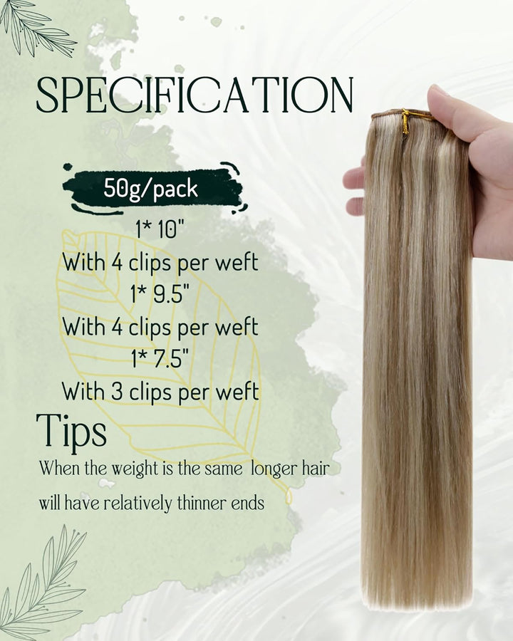 RUNATURE Echthaar Extensions Clip in Remy Haar Clip in Seidig Echthaar Aschbraun mit Platinblond Cli
