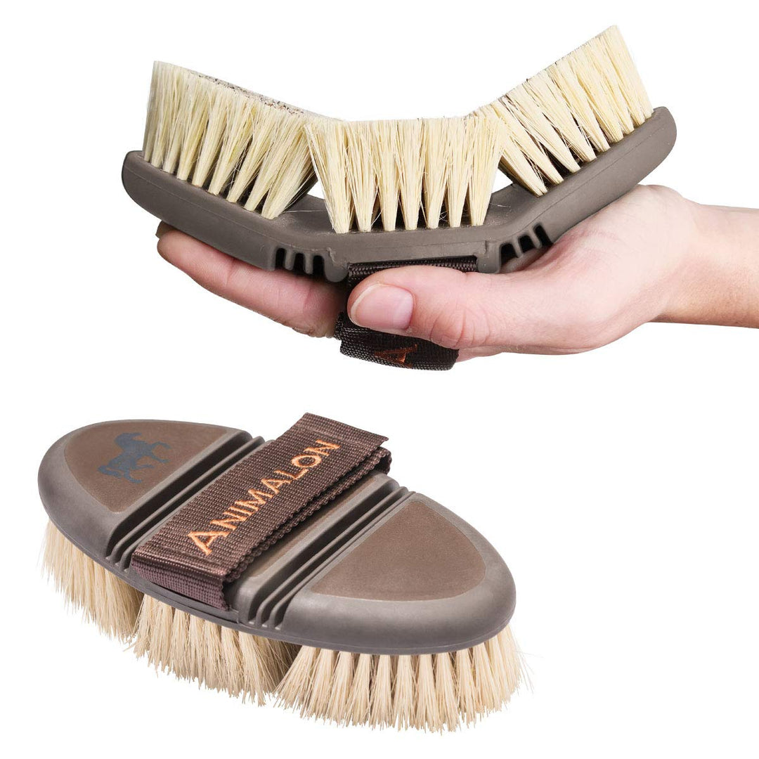 Animalon CareFlex Wurzelbürste – Naturhaar-Pferde-Bürste – Wurzelkardätsche mit harten Naturborsten