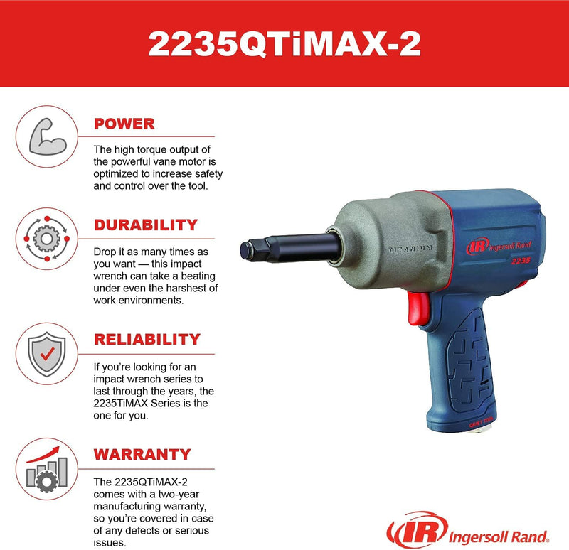 Ingersoll-Rand Druckluft Schlagschrauber 2235QTiMAX-2, 1/2" Leiser Titan, mit verlängertem Amboss fü