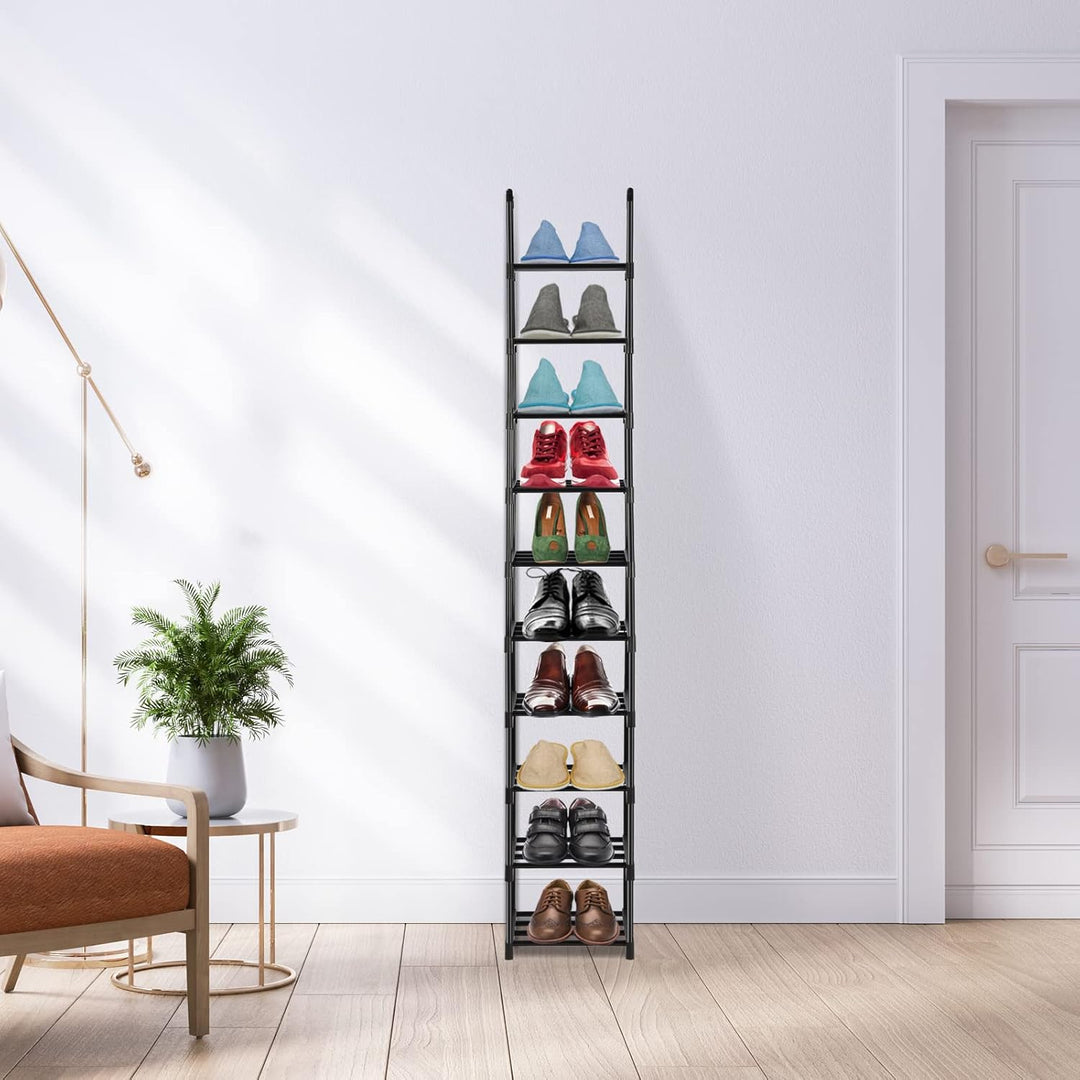 Hossejoy Schuhregal mit 10 Ablagen, Metall Schuhschrank Hoch Schmal, Multifunktional Schuhablage Sch
