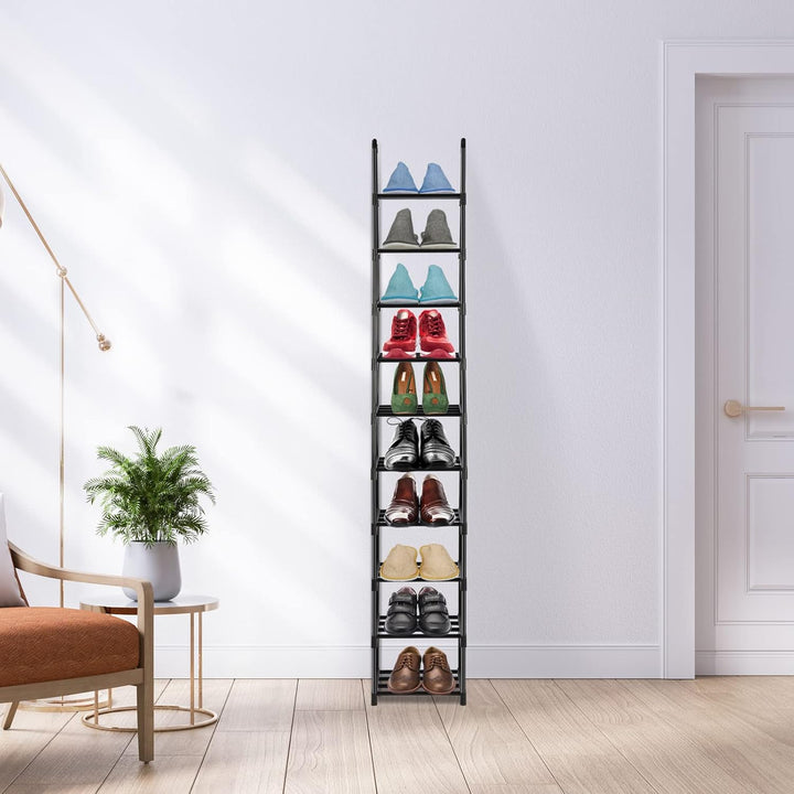 Hossejoy Schuhregal mit 10 Ablagen, Metall Schuhschrank Hoch Schmal, Multifunktional Schuhablage Sch