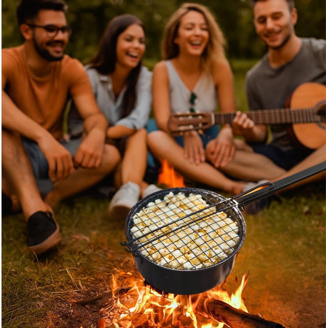 Popcornpfanne Popcorn-Pfanne für Lagerfeuer & Grill/Popcorn Maker mit langem Griff & Gitterdeckel Pe
