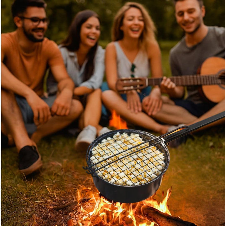 Popcornpfanne Popcorn-Pfanne für Lagerfeuer & Grill/Popcorn Maker mit langem Griff & Gitterdeckel Pe