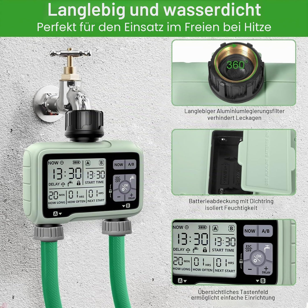 Bewässerungscomputer 2 ausgänge,Automatische Bewässerung Programmierbar Bewässerungsuhr,bis zu 3 Bew