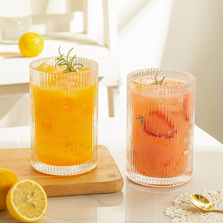 POLIDREAM Geriffelte Gläser 4er Set, 500ml XL Cocktailgläser, Origami-Stil Glasbecher, Bubble Gläser
