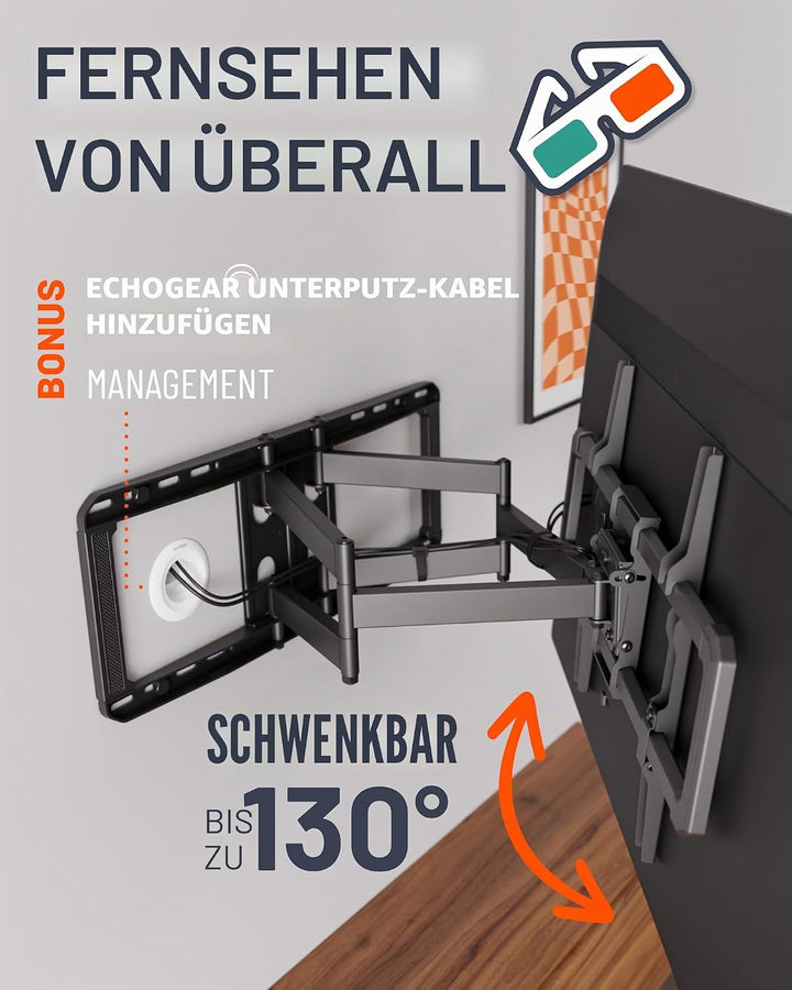 ECHOGEAR Full Motion Articulating TV Wall Mount Bracket for 42"-86" TVs - Easy to Install On 16", 18