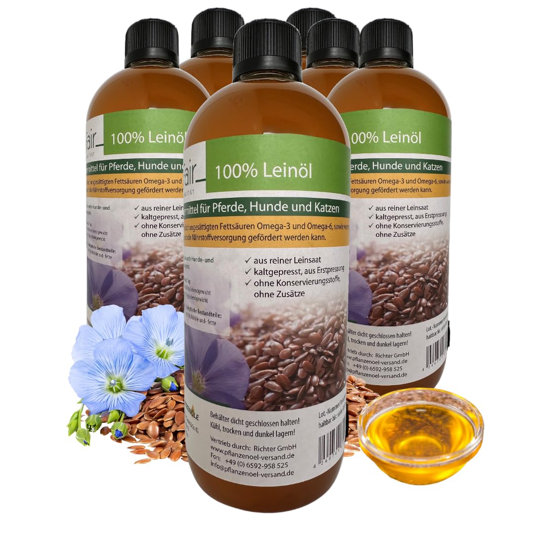 6 Liter ProFair Leinöl (6 x 1 Liter-Flasche) kaltgepresst, 100% aus Reiner Leinsaat, Erstpressung, o