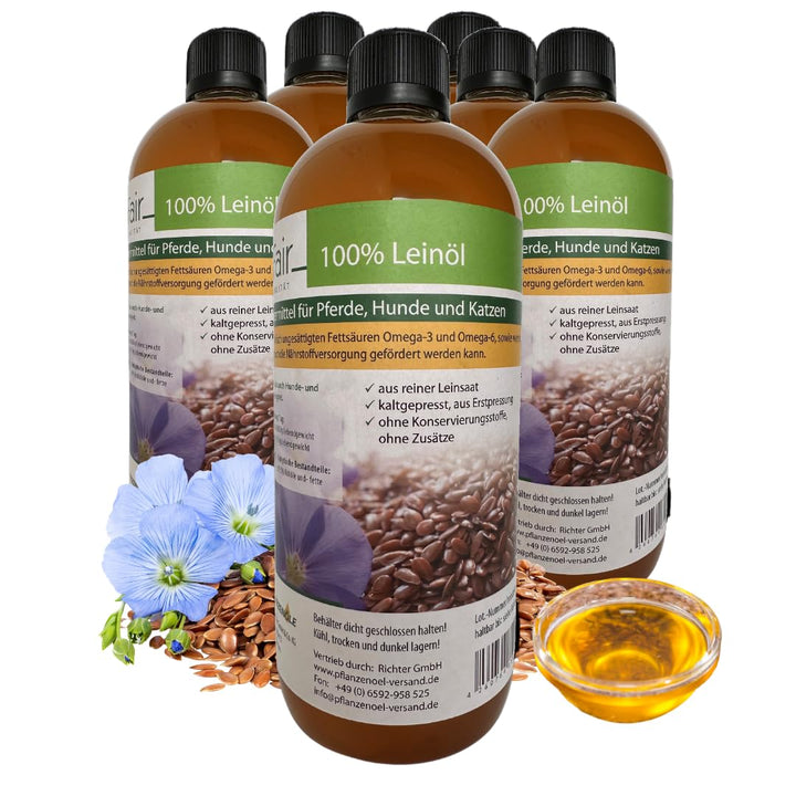 6 Liter ProFair Leinöl (6 x 1 Liter-Flasche) kaltgepresst, 100% aus Reiner Leinsaat, Erstpressung, o