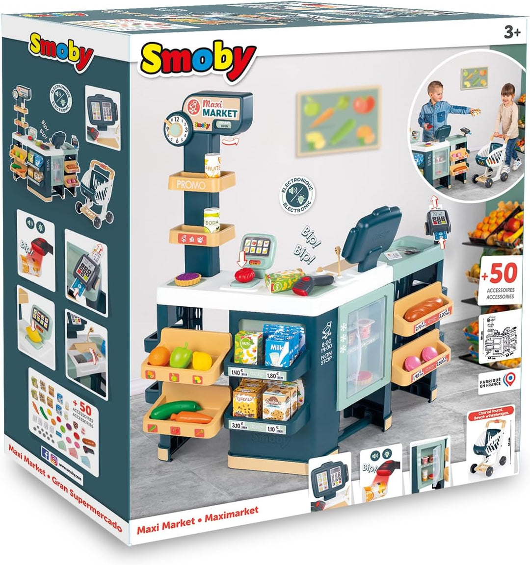 Smoby – Supermarkt Maxi mit Einkaufswagen – moderner Kaufladen für Kinder – Regale, Gemüse, Obst – K