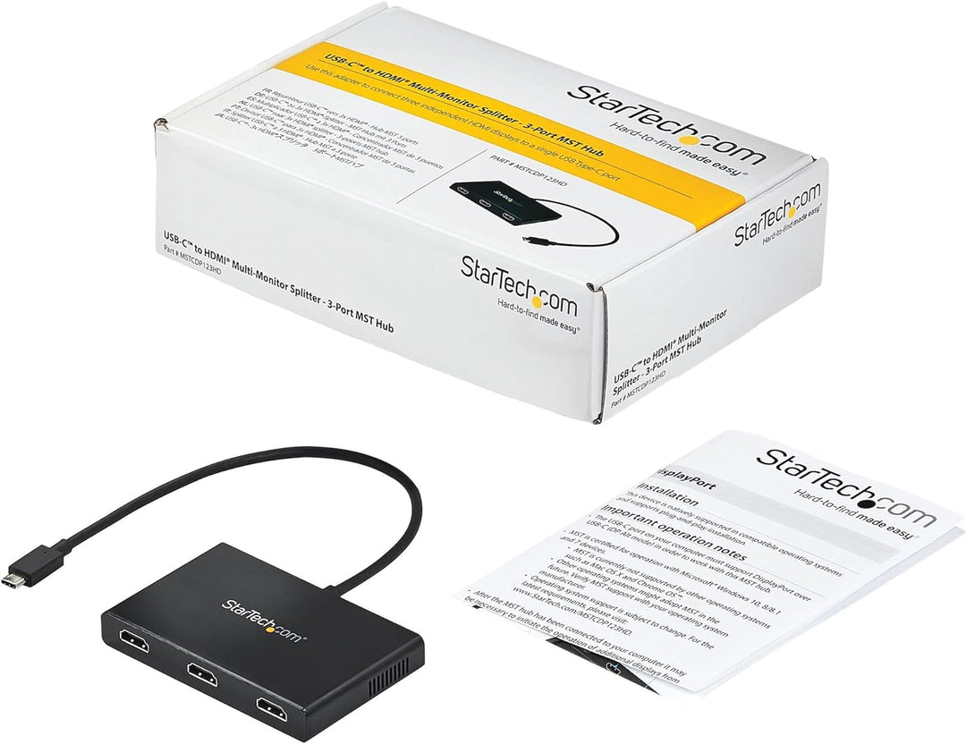 StarTech.com 3-Port USB-C Multi-Monitor Adapter, USB-C auf 3x HDMI MST Hub, Dreifach 1080p 60Hz HDMI