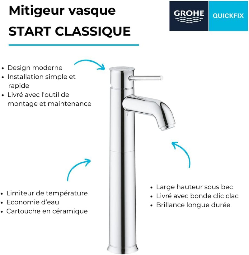 GROHE Start Classic - Einhand-Waschtischarmatur (wassersparend, langlebige Oberfläche, XL Size), chr