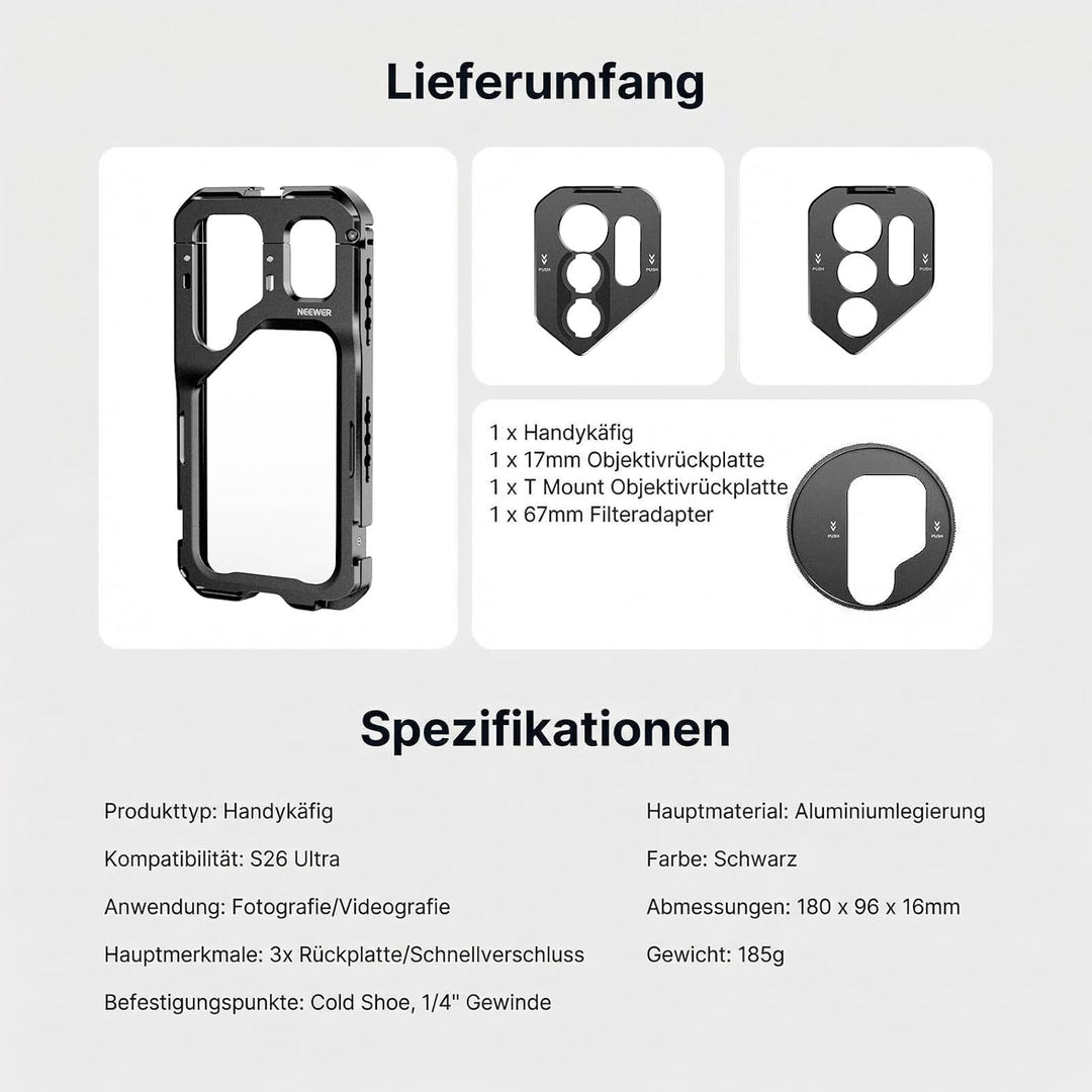 NEEWER S26 Ultra Smartphone Käfig Cage, Handy Video Rig Vlog Set, PA182
