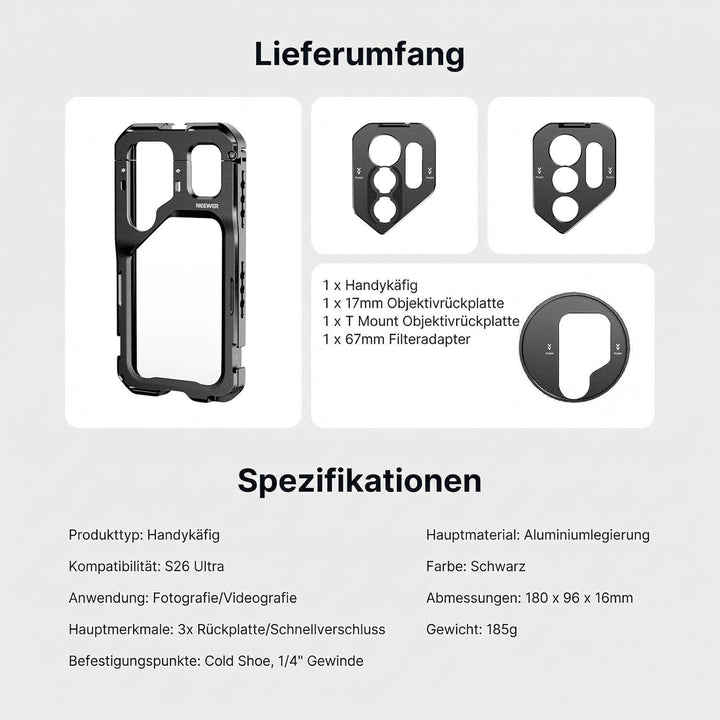 NEEWER S26 Ultra Smartphone Käfig Cage, Handy Video Rig Vlog Set, PA182
