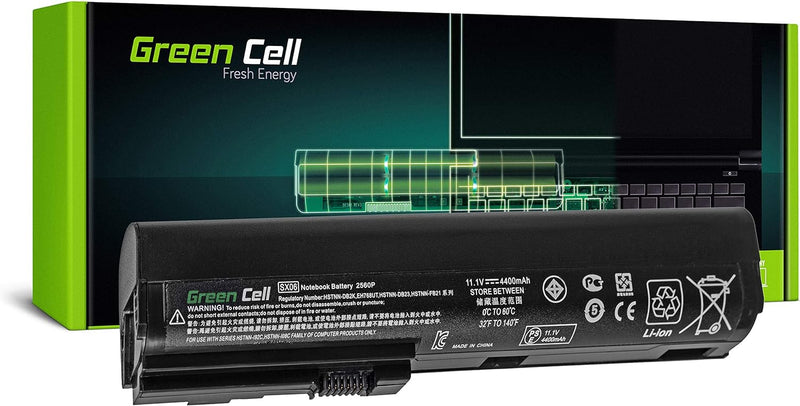 Green Cell SX06 SX06XL SX09 Laptop Akku für HP EliteBook 2560p 2570p (6 Zellen 4400mAh 10.8V Schwarz