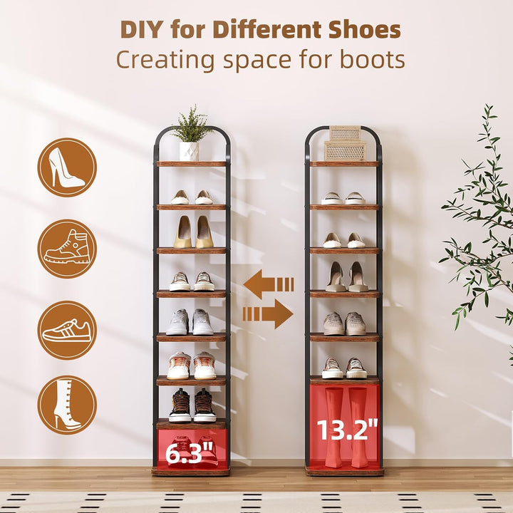 Dripex Vertikales Schuhregal mit 8 Ebenen, Schuhablage schmal Metall, Verstellbar Ablage, platzspare