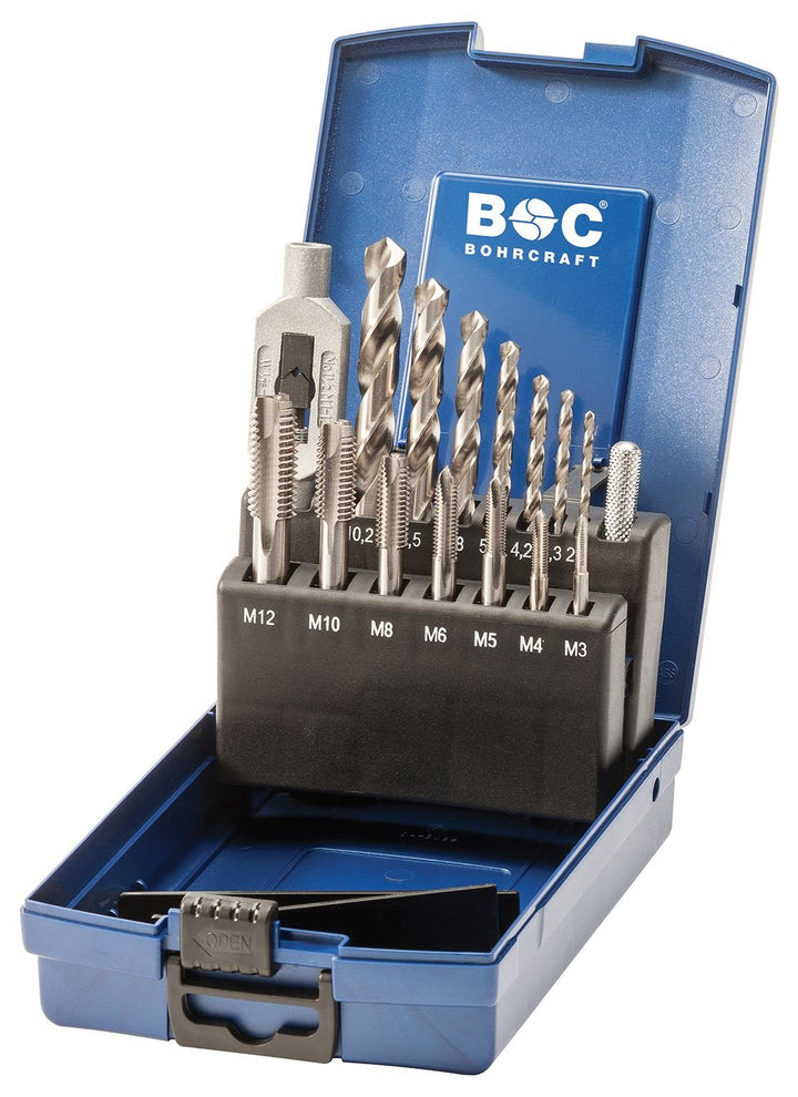 Bohrcraft Gewindebohrer Set HSS-G in ABS-Box EGB15-K / M3 - M12 / 15-teilig / 41201330015