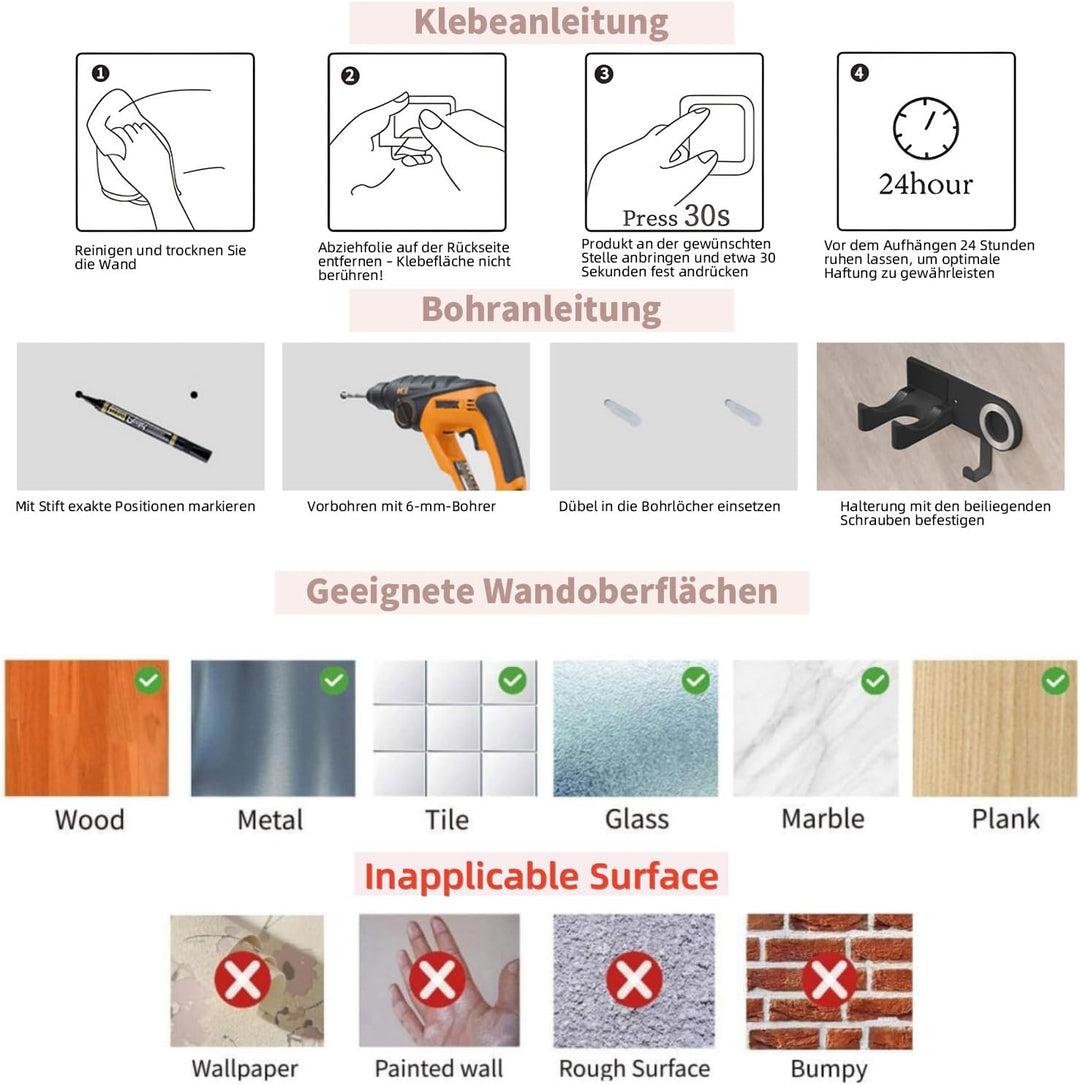 Föhnhalterung Wand Ohne Bohren, Fönhalter für Haartrockner, Edelstahl Haartrocknerhalter zum Kleben,