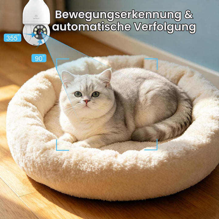 ANTELA Überwachungskamera 3MP 2K 2,4GHz, Bewegungserkennung, Zwei-Wege-Audio, kompatibel mit Alexa/G