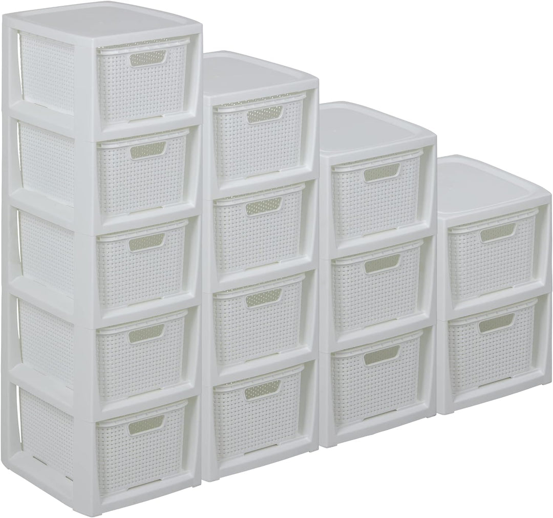 BranQ - Home essential Regal in Rattan Design, BPA-freie Kunststoff PP, Weiss, 29,5 x 24 x 80 cm, 5