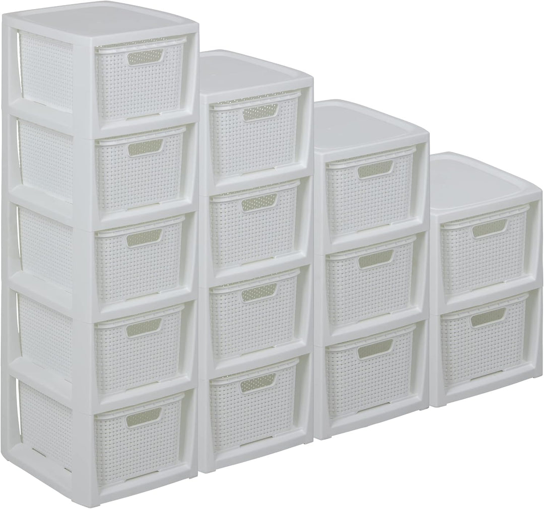 BranQ - Home essential Regal in Rattan Design, BPA-freie Kunststoff PP, Weiss, 29,5x24x48,7 cm, 3 Kö