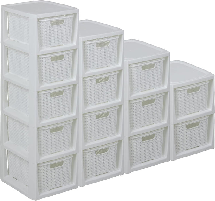 BranQ - Home essential Regal in Rattan Design, BPA-freie Kunststoff PP, Weiss, 29,5x24x48,7 cm, 3 Kö