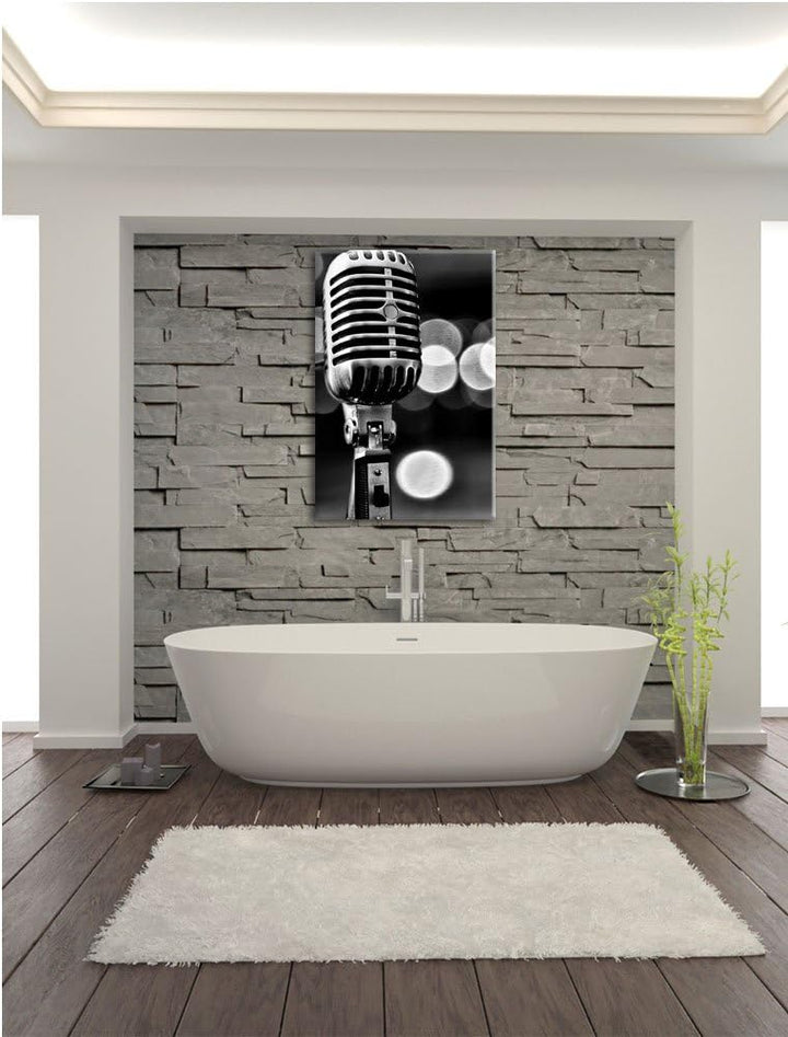 Pixxprint Altes Retro Mikrofon als Leinwandbild/Grösse: 100x70 cm/Wandbild/Kunstdruck/fertig bespann