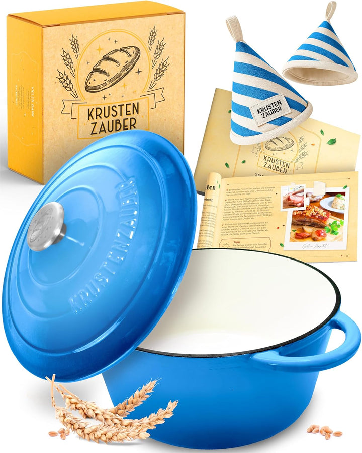 KRUSTENZAUBER Gusseisen Topf als Schmortopf mit Deckel - 26cm Emaille Topf als Gusseisen Bräter oder