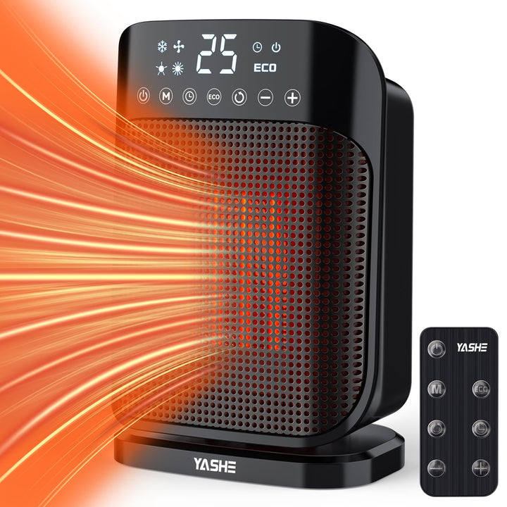 YASHE Heizlüfter, 1800W PTC Keramik-Heizlüfter, Elektrischer Heizung Energieeffizient, 75 ° Oszillat