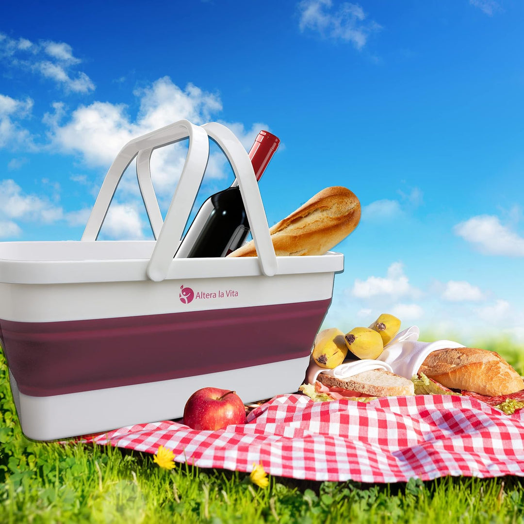Altera la Vita Picknickkorb Camping-Einkaufskorb Spülbecken faltbar mit Deckel und Tisch klappbar 15