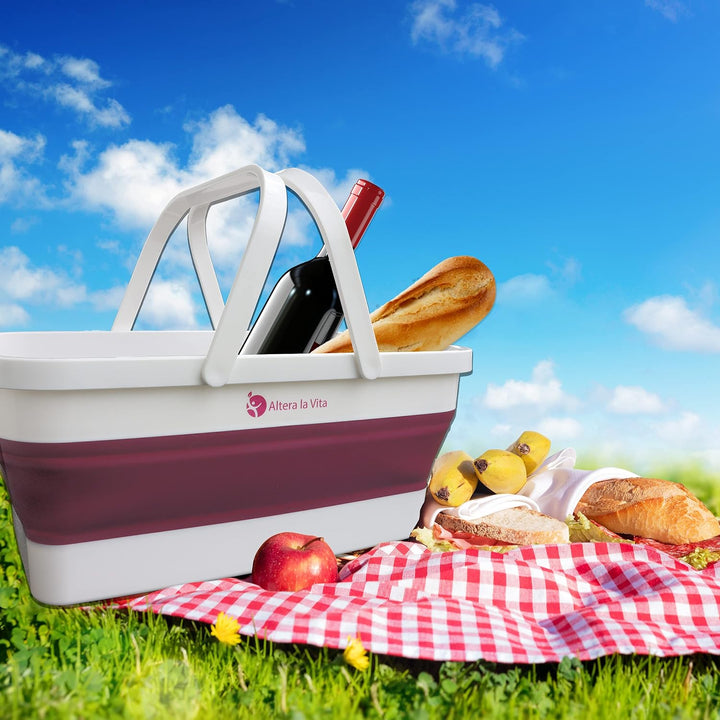Altera la Vita Picknickkorb Camping-Einkaufskorb Spülbecken faltbar mit Deckel und Tisch klappbar 15