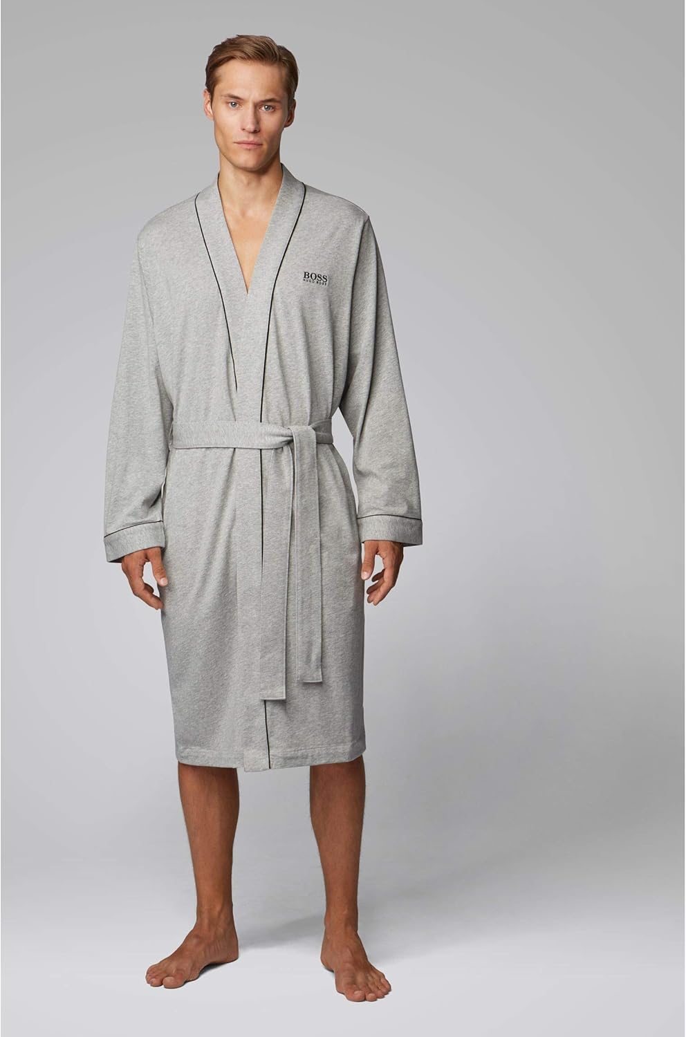 BOSS Hugo Boss Herren Bademantel Kimono BM 10121122 02, Einfarbig S Grau (Medium Grey 33), S Grau (M