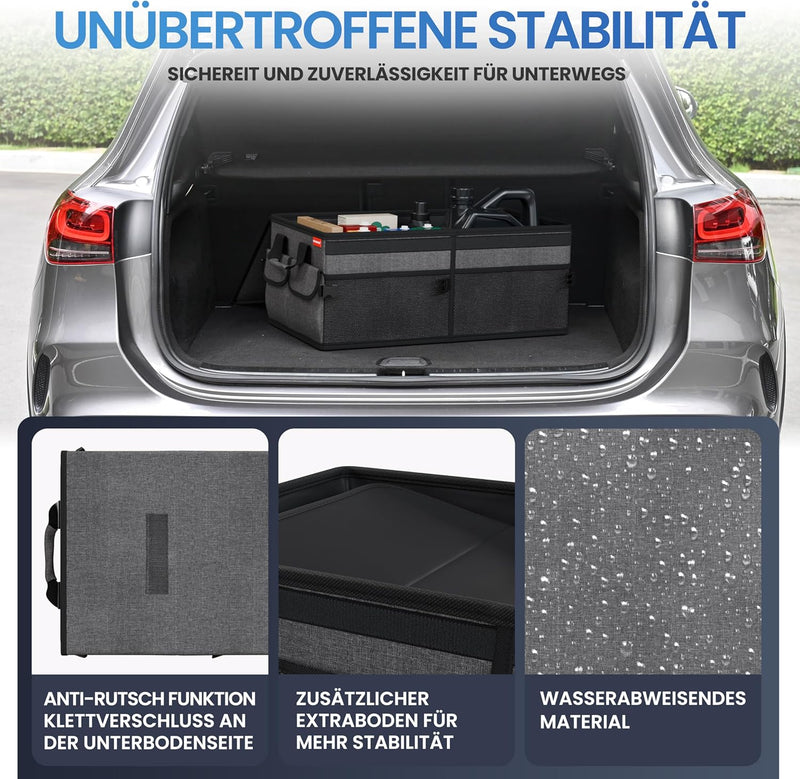 HELDENWERK Premium Kofferraum-Organizer mit Deckel stabil & rutschfest - Faltbare Auto Kofferraumtas