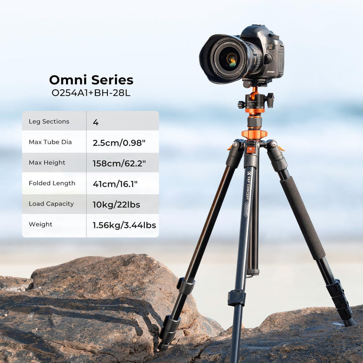K&F Concept K254A1(SA254M1) Kamera Stativ, kompaktes Stativ 158cm für Spiegelreflexkamera, DSLR Trip