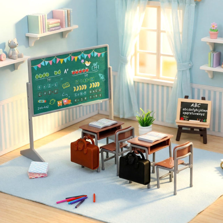 TOYANDONA 1 Set Miniatur-Klassenzimmer-Spielset Mini-Puppenmöbelmodelle mit Schultafel, Stuhl, Schre