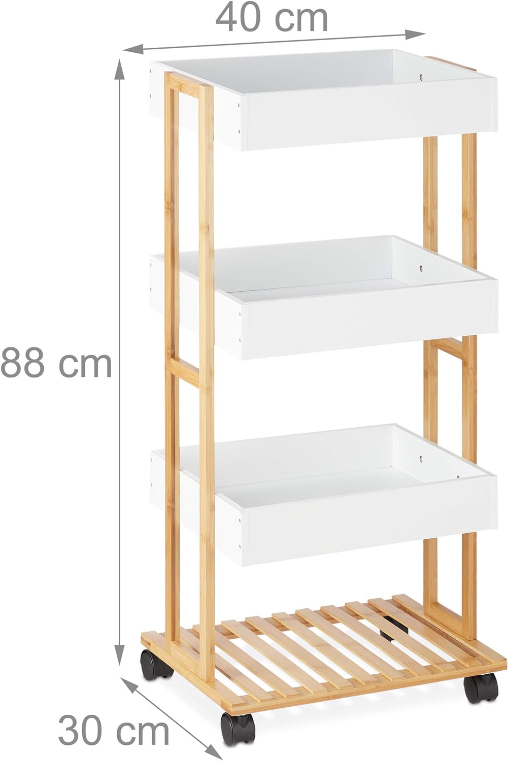 Relaxdays Servierwagen, Bambus & MDF, Küchenwagen mit 4 Etagen, Rollwagen, Küche & Bad, HBT: 88 x 40