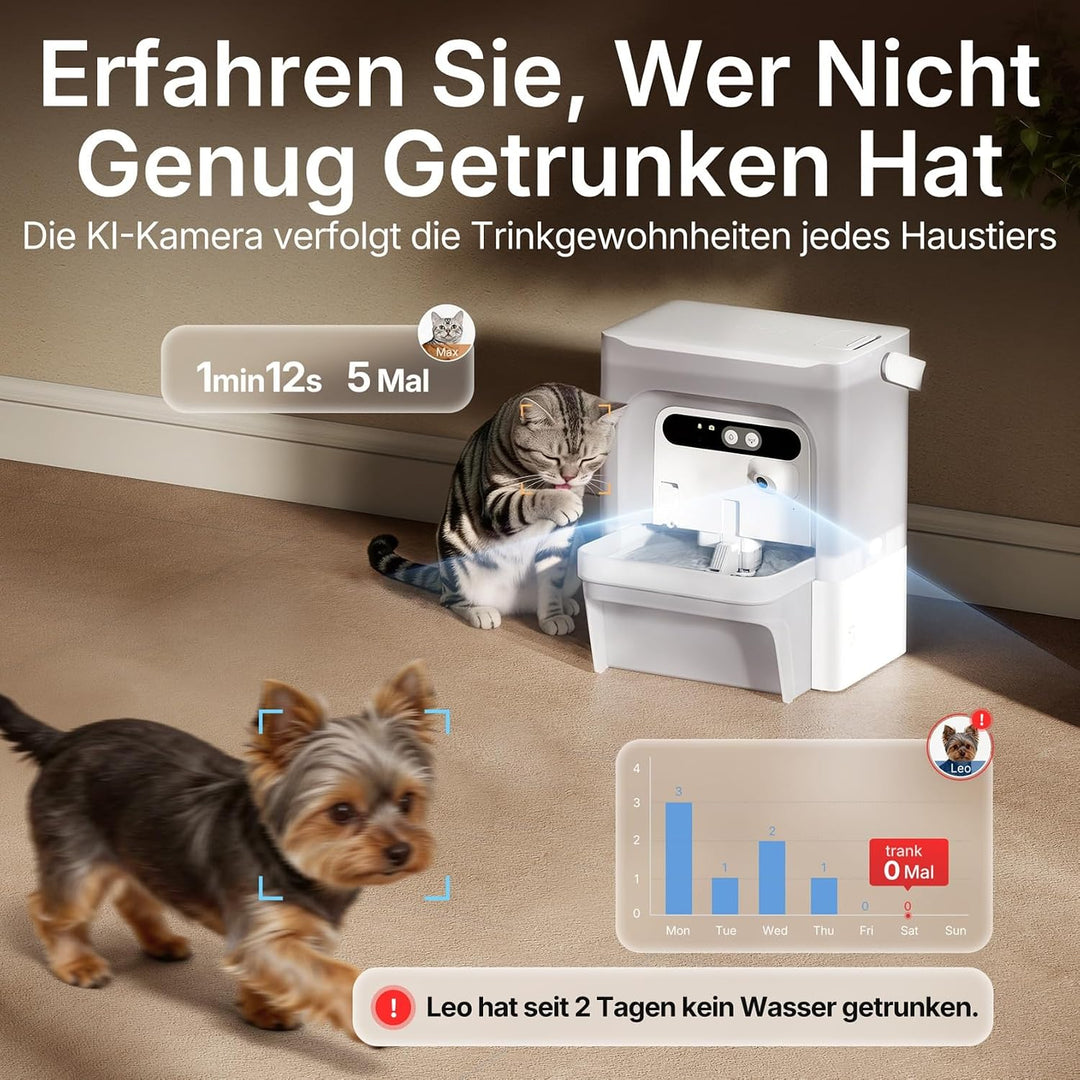 PETKIT EverSweet Ultra Katzen Trinkbrunnen mit KI-Kamera, 5L Frisch/Abwassertrennung, Filterloses De