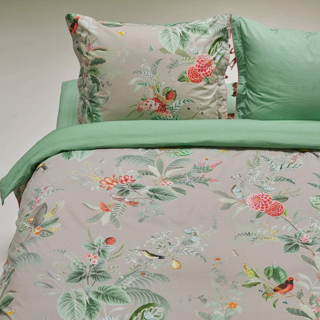 PIP Studio Bettwäsche Floris Khaki 1 Bettbezug 200 x 200 cm + 2 Kissenbezüge 80 x 80 cm, 1 Bettbezug