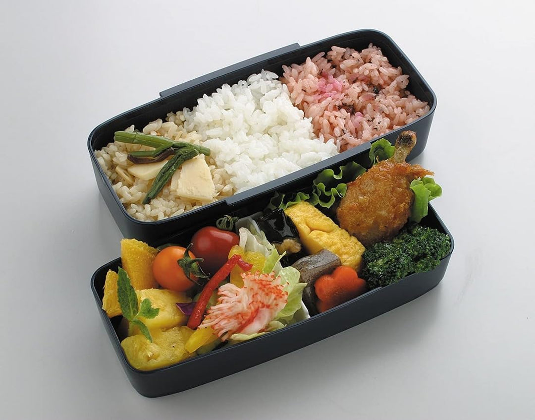 SKATER Japanische Moderne und traditionelle Bento-Lunchbox, 2 Ebenen, 900 ml, Essstäbchen Schwarz, S