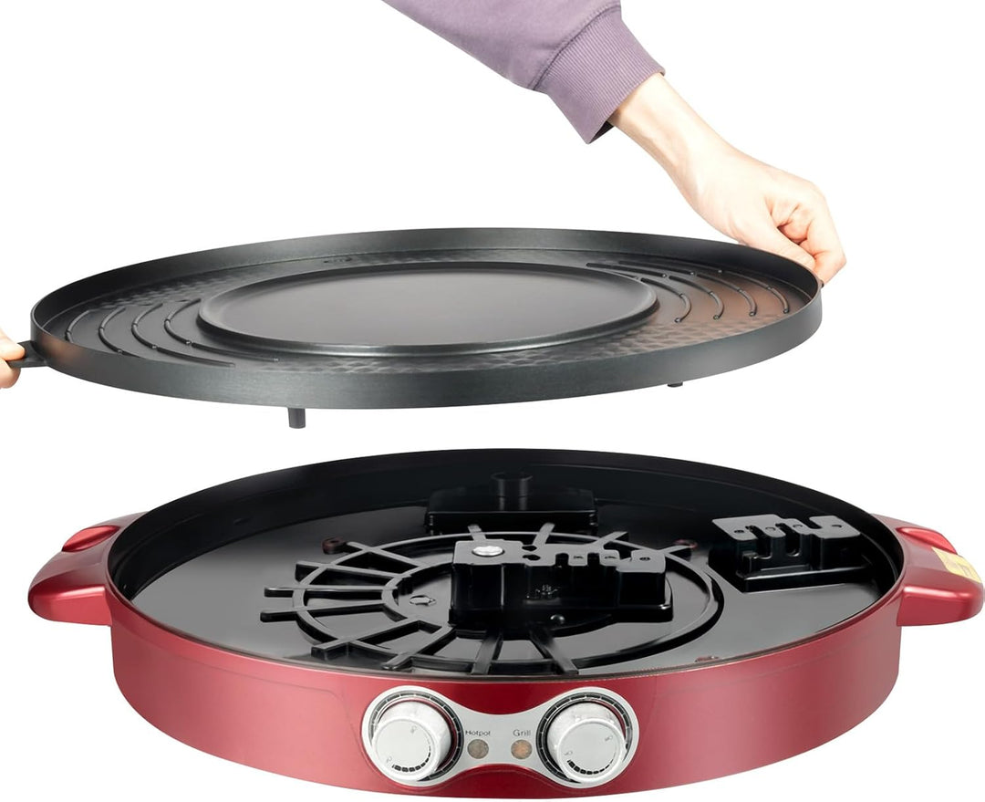 Elektrischer Hot Pot mit Grill 2200W 2-in-1 Elektrogrill mit abnehmbarem Mandarinentopf & Antihaft-B