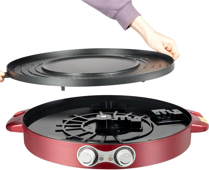 Elektrischer Hot Pot mit Grill 2200W 2-in-1 Elektrogrill mit abnehmbarem Mandarinentopf & Antihaft-B