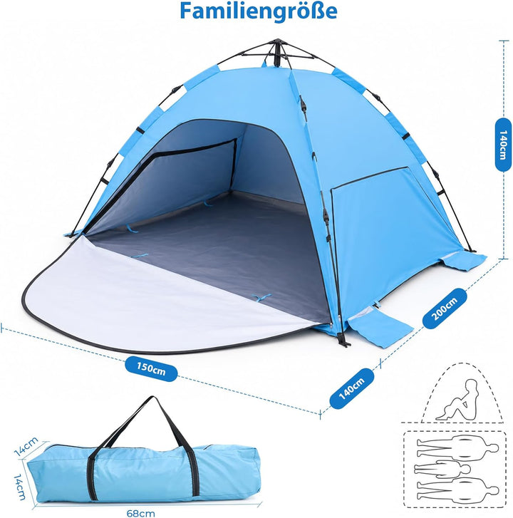 Pop Up Strandmuschel mit UV-Schutz 50+, Automatisches Strandzelt für 2-3 Personen, XXL Pop Up Strand