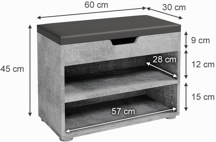 Vicco Schuhbank Rolfe, Beton/Anthrazit, 60 x 45 cm
