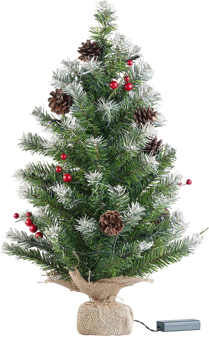 Britesta Weihnachtsbaum klein: Deko-Weihnachtsbaum mit 30 LEDs, Pinienzapfen und Eibenbeeren, 60 cm