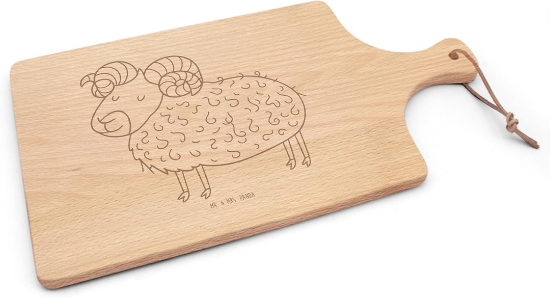 Mr. & Mrs. Panda Holzbrett Sternzeichen Widder - Geschenk, brotzeitbrettchen, Geburtstag April, Bock