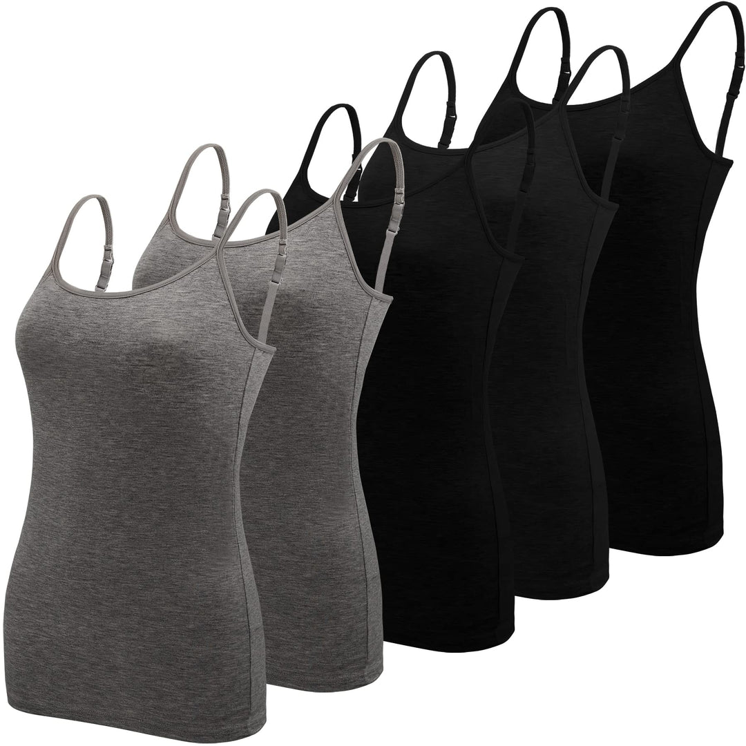 BQTQ 5 Stück Spaghetti Top Damen Unterhemd Spaghettiträger Tank Top mit Verstellbarer Strap Basic Ca