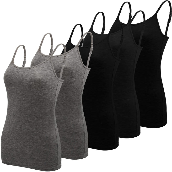 BQTQ 5 Stück Spaghetti Top Damen Unterhemd Spaghettiträger Tank Top mit Verstellbarer Strap Basic Ca