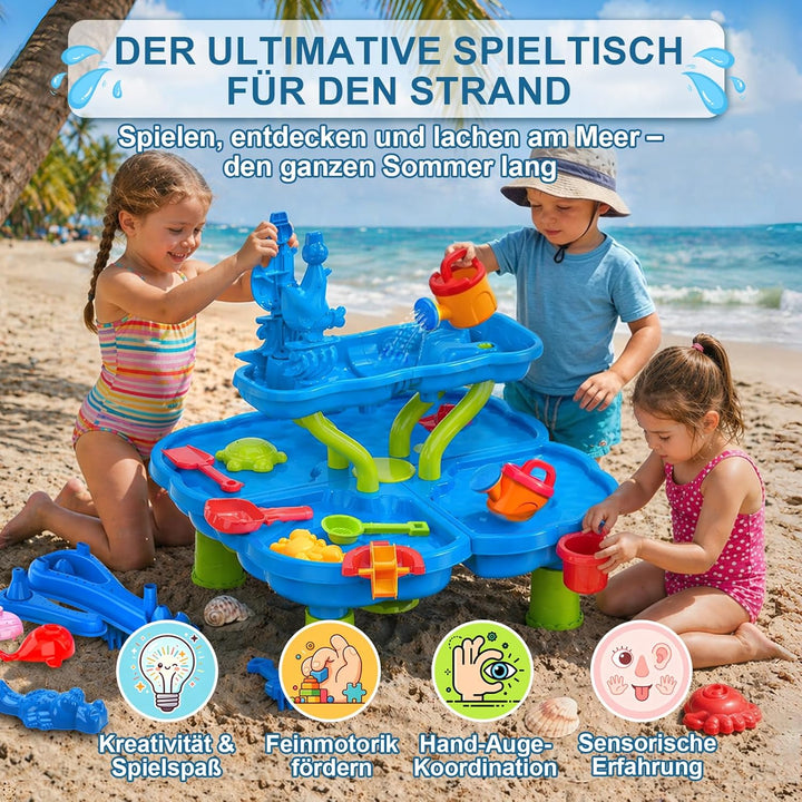 Wasserspieltisch Kinder, 4-stufiger Sand- und Wasserspieltisch mit Sandkasten-Zubehör, Grosser Wasse